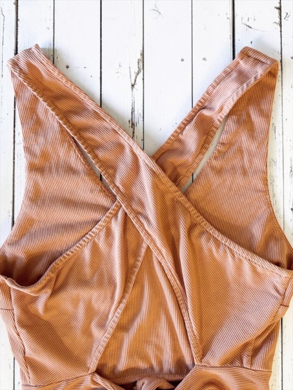 ILLA ILLA Ribbed Wrap Tie Back Crop Top Peachy Blush Size Large - Picture 5 of 9